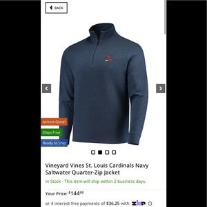 Vineyard Vines Cardinals Navy Saltwater QuarterZip! Excellent condition